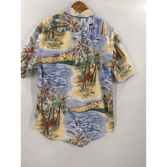 VINTAGE Tommy Hilfiger Men’s Palm Tree Hawaiian Button Front Short Sleeves LARGE - Picture 6 of 12